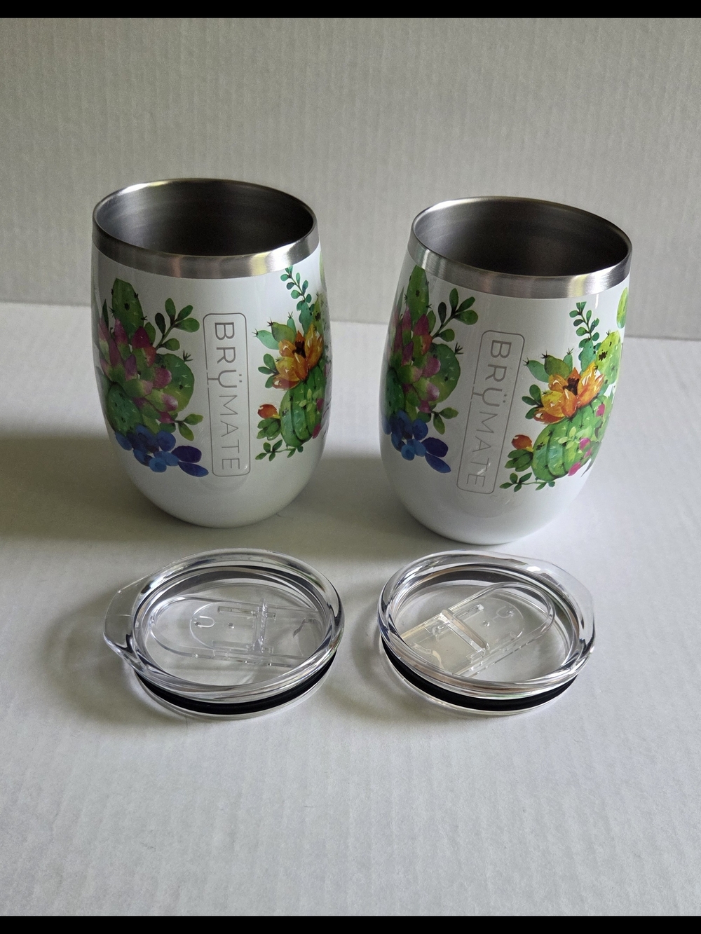 BrüMate White Floral Succulent Insulated Wine Tumblers - Set of 2